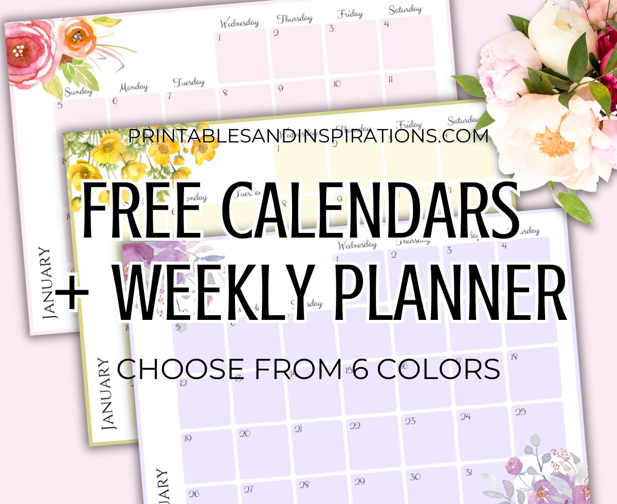 Free Printable 2026 2027 Monthly Calendars And Weekly Planner - beautiful calendars for A4 size or A5 size with flowers. Free pdf download now! #freeprintable #printablesandinspirations
