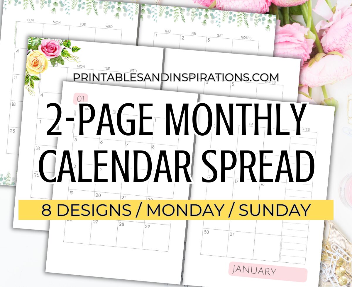 Free Printable 2025 2026 Two Page Calendar Template - 2025 2026 Monthly Calendar Spread #freeprintable #printablesandinspirations