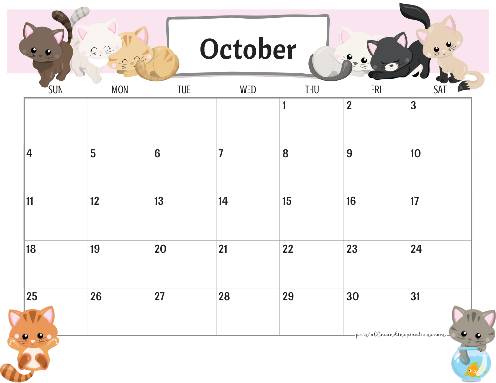 2026 Cute Cats Free Printable Monthly Calendar - Printables and ...
