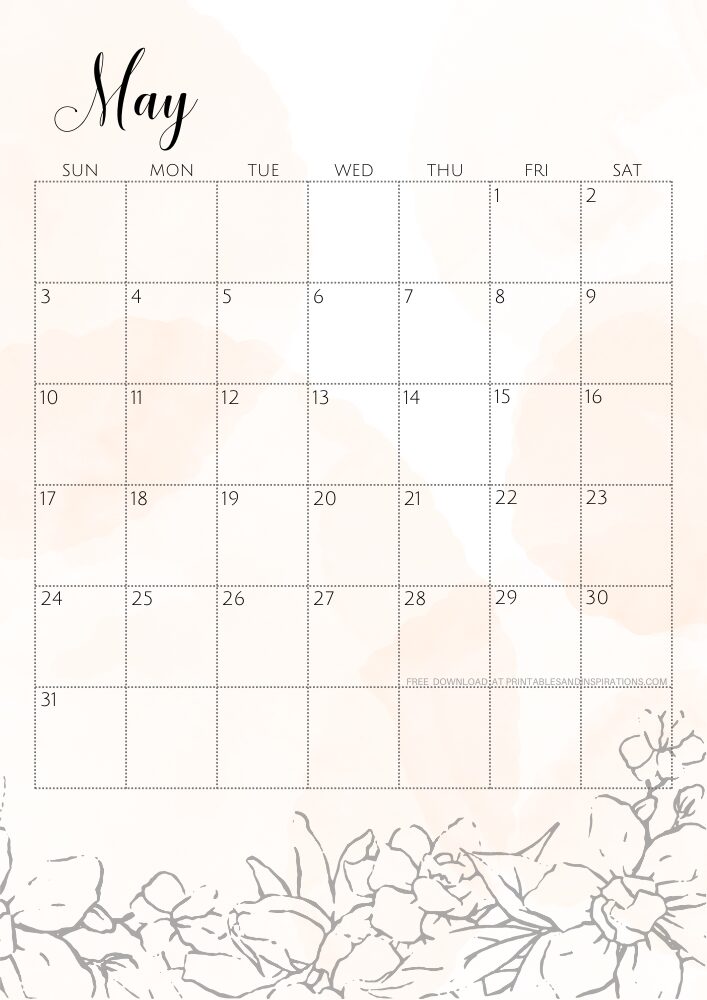 Pretty May 2026 Calendar Free Printable PDF - Printables and Inspirations