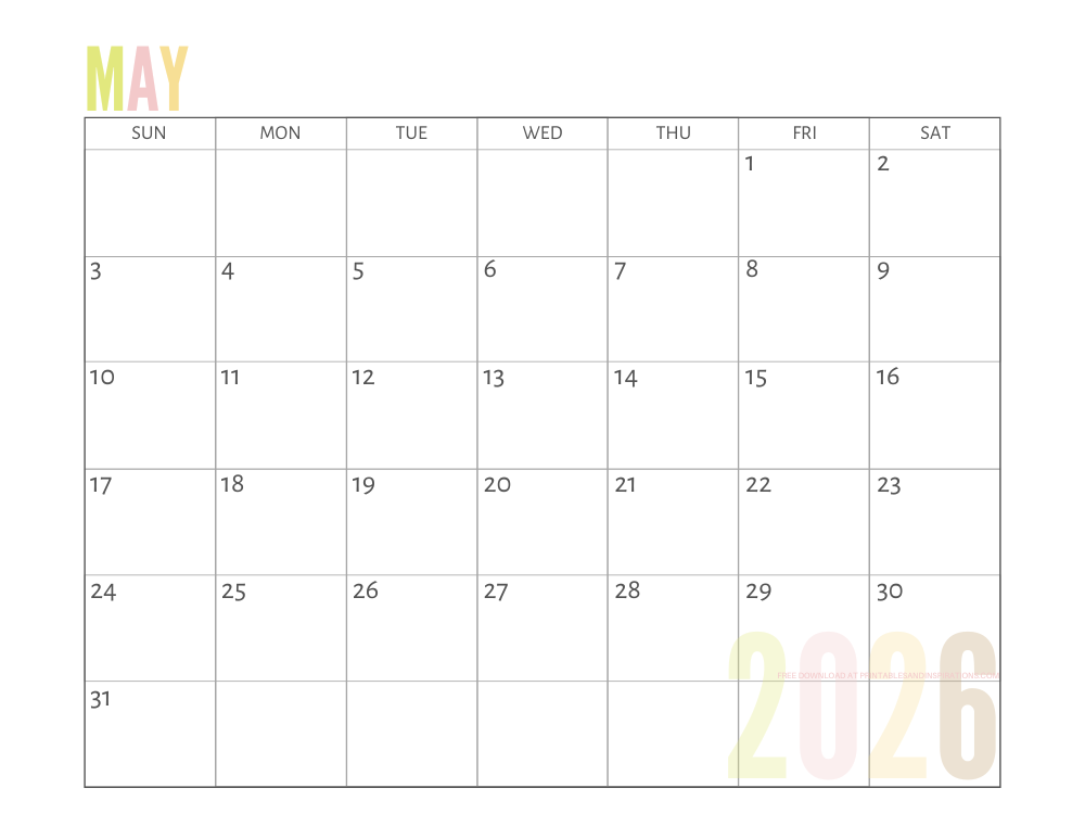 Pretty May 2026 Calendar Free Printable PDF - Printables and Inspirations