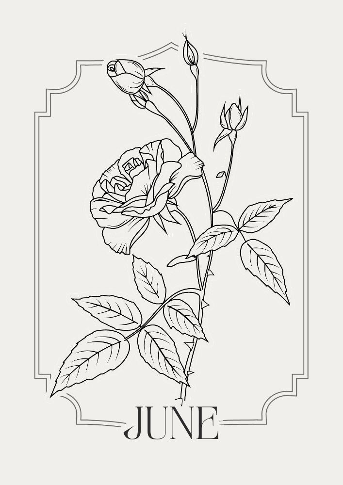 Free printable June bullet journal PDF template with floral theme, coloring journal