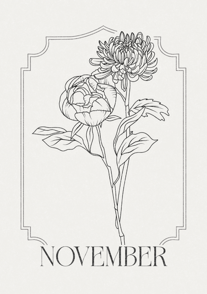 Free printable NOVEMBER bullet journal PDF template with floral theme, coloring journal