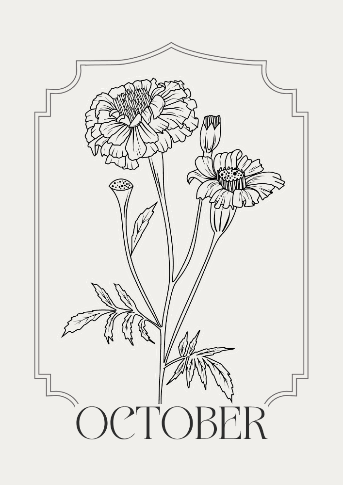 Free printable OCTOBER bullet journal PDF template with floral theme, coloring journal